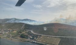 İzmir'in Urla ilçesinde makilik alanda çıkan yangına müdahale ediliyor