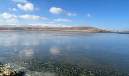 Çıldır Gölü'nün yüzeyi donmaya başladı