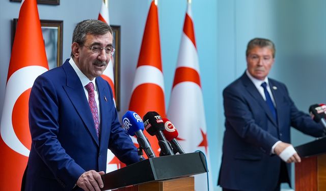 Cumhurbaşkanı Yardımcısı Yılmaz, Ercan Havalimanı'nda açıklamalarda bulundu: