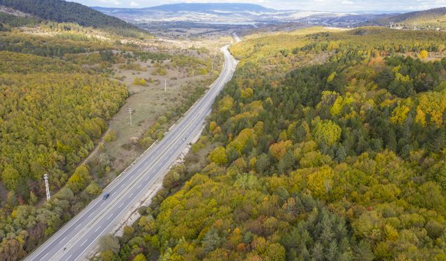 Bolu'dan geçen sürücüler sonbahar renkleri arasında yolculuk yapıyor