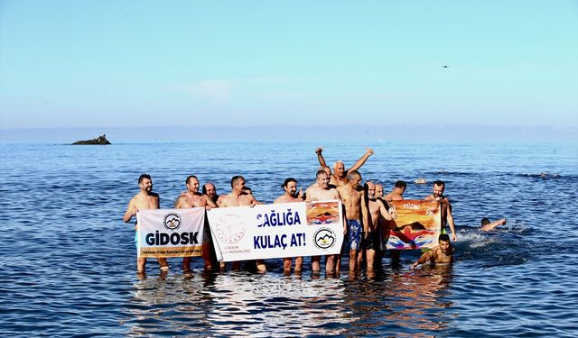 Giresun'da 'Sağlığa Kulaç At' etkinliğine katılanlar denizde yüzdü
